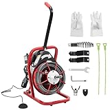 KIMORE 75FT x 3/8 Inch Electric Drain Cleaner Machine - Sewer Auger with 4 Cutter Heads, Air-Activated Foot Switch, Gloves, for 1-4 Inch Pipes
