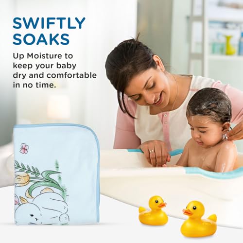 Image of Mee Mee Hooded Baby Bath Towel for New Born | Wash Cloth, Quick Absorbent, Can be Used for Baby Swaddling, Extra Soft Cotton Towels for Kids /Toddlers /Infants /Babies, Pack of 1, (Blue Flowers) 80X80 CM
