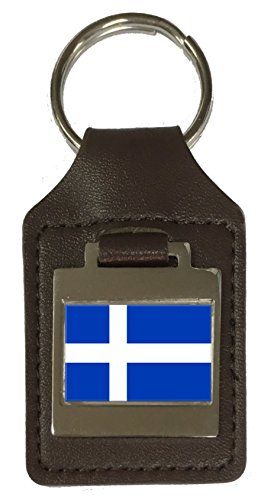 Porte-clés en cuir gravé drapeau Shetland pour clés voiture et maison