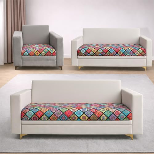 Image of Homerz Premium 6 (3+2+1) Seater Velvet Sofa Panel Cover with Digital Prints | Anti-Slip Backing (Mandala, 6 (3+2+1) Seater)