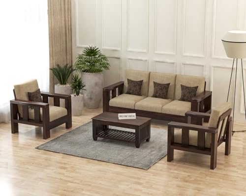 Image of Sheesham Wooden 5 Seater Sofa Set for Living Room | Solid Wood Sofa | Rosewood Sofa Set for Home & Office | Lounge (Walnut, 5 Seater)