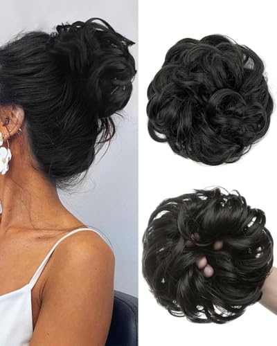 FUGLUS Chignon Finto per Capelli, Elastici Chignon Finti,Chignon Facile per Capelli Elastico Capelli Finti Ondulato Capelli Coda di Cavallo Pezzo di Capelli Spessi Updo(Castano scuro)