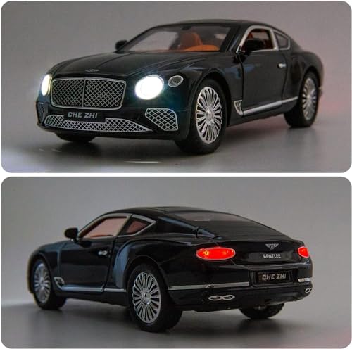 Image of 1:24 Bentley Continental GT Scale Die-cast Alloy Pull Back Toy Car for Kids Openable Doors Light & Music Big Size Metal Vehicle Realistic Model Car for Boys and Girls Gift Idea (Black)
