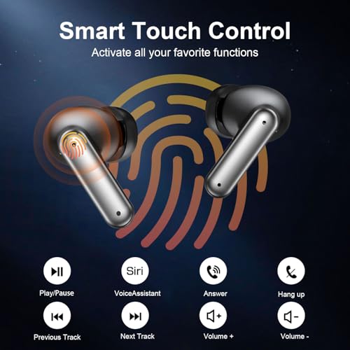 Image of Wireless Earbuds Bluetooth Headphones, 50H Playtime Ear Buds with Mic and LED Digital Display Charging Case, IPX7 Waterproof in-Ear Earphone for iPhone Andriod Phone - Steel