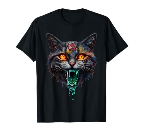 Cool Cat Grunge Art Gráfico Camiseta