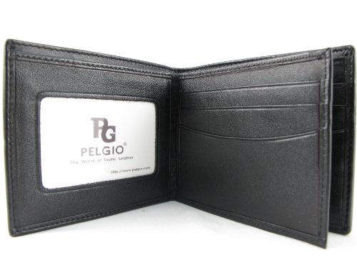 Pelgio Genuine Polished Stingray Shagreen Skin Leather Bifold Wallet (Black) #TOP4