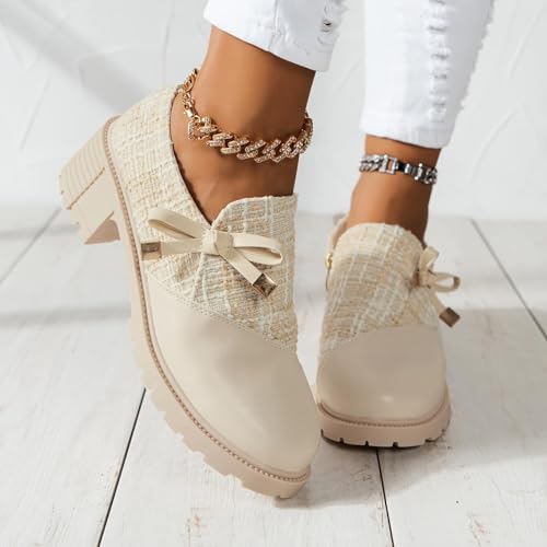 Women's Bow Embellished Chunky Chunky Heel Single Shoes,Side Zip Boots,Comfortable Ankle Boots2