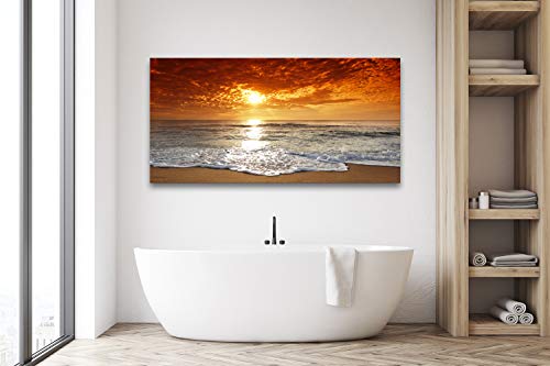 Muolunna S04675 Canvas Prints Wall Art Sunset Ocean Beach Pictures Photo Paintings For Living Room Bedroom Home Decorations Stretched And Framed Ready To Hang Seascape Waves Artwork 30X60Inch #TOP4