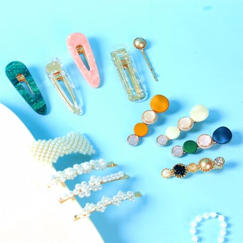 Set de 24 pinzas de cabello de resina acrílica con perlas y diseño geométrico miniatura 3