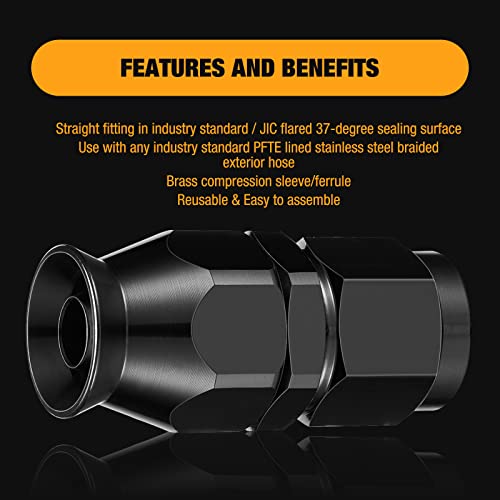SYKRSS 8AN PTFE Straight Hose End Fitting Aluminum — view 6