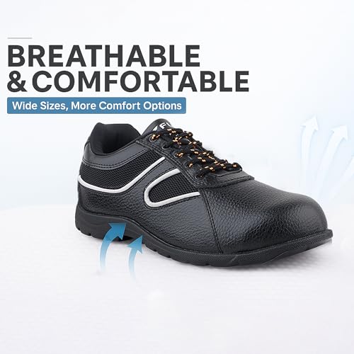 Image of FUEL Shank ISI Marked Industrial Safety Shoes for Men with Synthetic Leather Upper & PVC Single Density Sole Steel Toe 100J Energy Absorption Shoes for Mens (Size-7,Black)