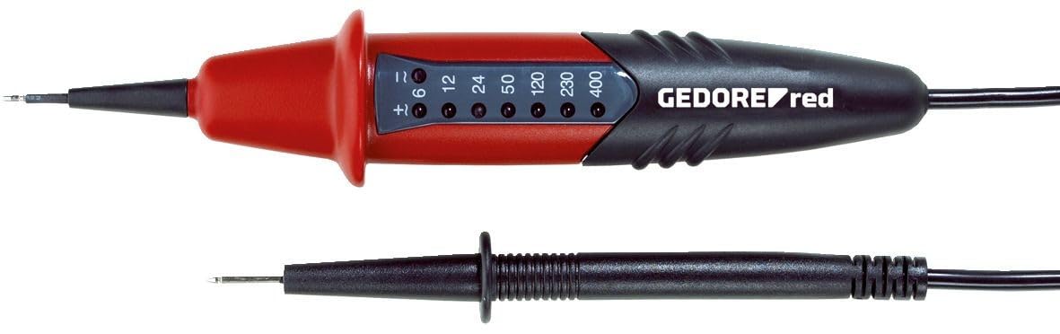 GEDORE Czerwony tester napięcia z wyświetlaczem LED zgodnie z DIN ISO 0680, stopień ochrony IP65