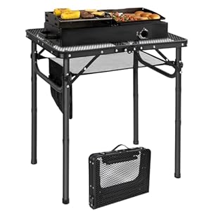REDCAMP Tragbarer Grilltisch mit Mesh Desktop, 60 x 40cm Leichter Faltbarer Klappbarer Campingtisch für Camping Kochen BBQ RV Picknick, einfach zu montieren mit einstellbaren Höhenbeinen, schwarz