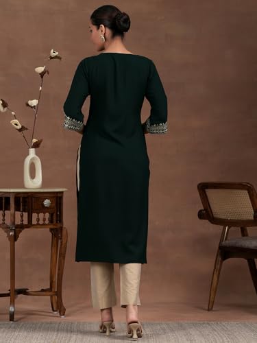 Image of Libas Womens Embroidered Viscose Straight Kurta for Women | Ethnic wear | Bridal Suit | Wedding Dress | Occasion wear