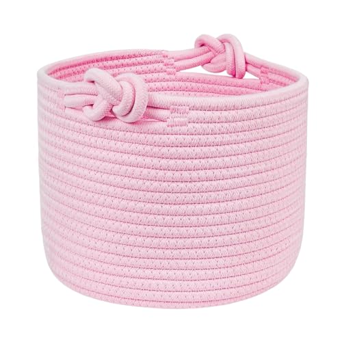 Bellar Small Rope Basket,Shelf Storage Baskets for Organizing,Cute Pink Storage Basket,Round Decorative Box for Kids,Woven Rope Storage Snack Storage Area Decorative Boxes Aesthetic -9.4’’*7.1’’