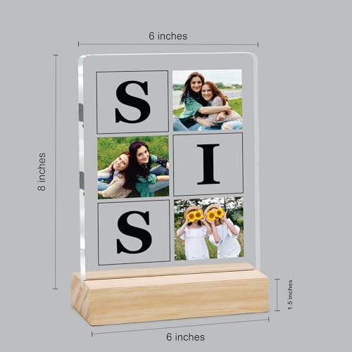Image of Giftplease Customized Photo Frame with Text & Wooden Stand | Personalised Printed Photo Frame Gift for Sister | Birthday, Tabletop D cor | Customized Photo Gift (6x8 Inches) SIS 03