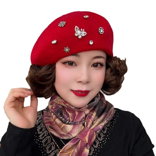 WUODHTW Women's Wig Beret Wig Short Roll Wig Fashion Versatile Round Top Wool Wool Beret Wig