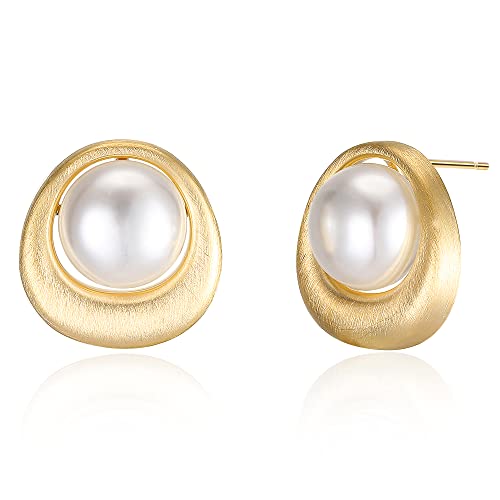 18K Gold Plated Stud Pearl Earrings for Women, Fashion White Pearl Stud Earrings Jewelry Accessory Gifts for Her