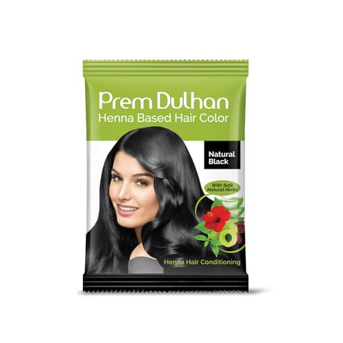 Prem Dulhan Natural Henna Hair Color for Vibrant & Long-Lasting Results Natural Black Shade Ammonia-Free Coloring, Sachets (10 g/0.35 Ounce (Pack of 20))