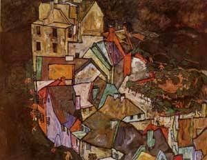 Peinture Egon Schiele Krumau Town Crescent III pour décoration salon élégant