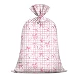 Extra Large Pink Gingham Bow Plastic Gift Bag 56"×36" Jumbo Present Wrap Bag with Cute Bow Patterns for Girls' Birthday Party Oversized Presents Decoration(1 Pack)