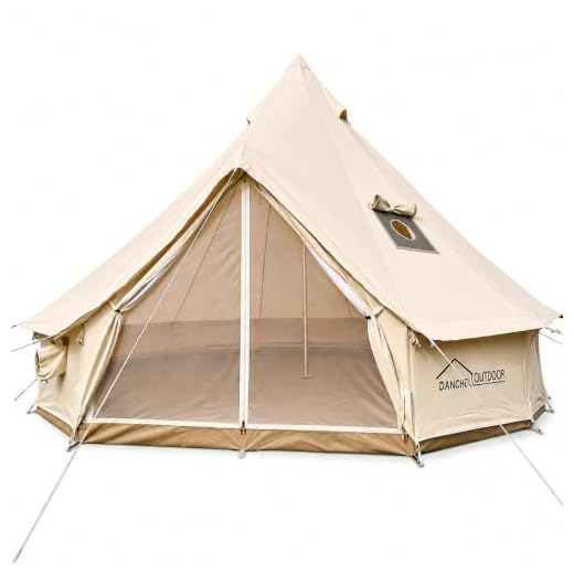 DANCHEL OUTDOOR B5 Pro Glamping Canvas Tent with 2 Stove Jacks Camping, 4 Season Waterproof Luxury Bell Tents for 8 Person 100% Cotton Yurts for All Year Living, 6M/20ft