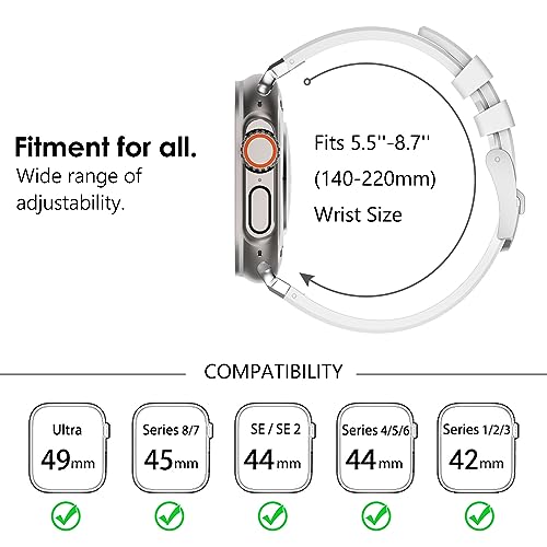 WINGLE 49mm 46mm 45mm 44mm 42mm(series 3) for Apple Watch Strap,Liquid Silicone Rubber Strap Replacement band for iWatch Ultra 3/Ultra 2 1/SE 3 2 1/Series 11 10 9 8 7 6 5 4 3 2 1,Silver/White - Image 4