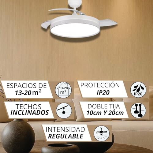 Miniatura 5 de Narvi - Ventilador De Techo Cannes Ø 50 Cm Control Remoto 3 Palas Transparentes Iluminación Led Ajustable 45w Motor Dc Eficiente Función Invierno Verano Blanco