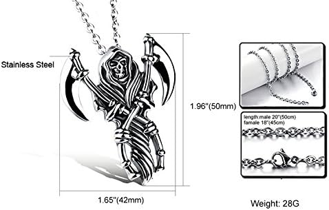 AZYOUNG Mens 316L Stainless Steel Retro Silver Grim Reaper Skull Head Pendant O-chain Necklace - Image 5