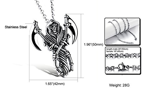 Mens 316L Stainless Steel Retro Silver Grim Reaper Skull Head Pendant O-Chain Necklace #TOP4