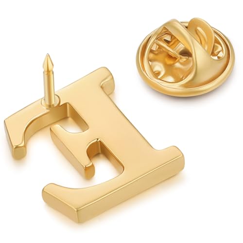 Image of HONEY BEAR Mens Womens Initial Alphabet Letter Lapel Pins Collar Badge Brooches for Business Wedding Graduation Gift Matte Gold 0.59 inches