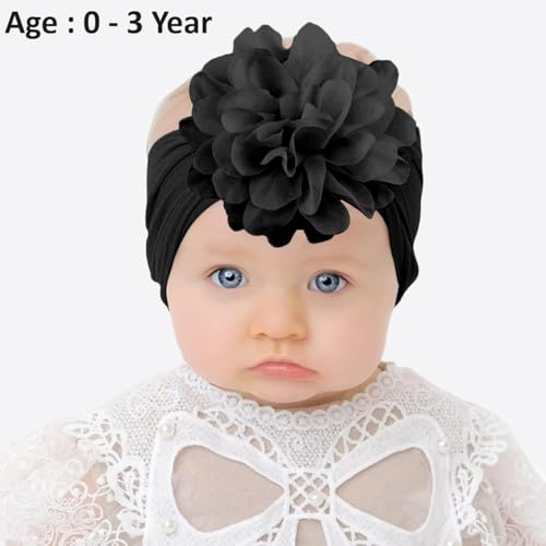 Image of SYGA Baby Headbands Nylon Flower Soft Stretchable Hairband for Newborn Infant Toddler Kids For 0-3 Year - Black
