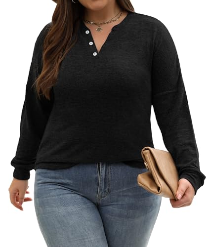 Image of Gloria&Sarah Womens Plus Size Tops Long Sleeve Henley Shirts Fall Fashion Oversized Sweatshirt Tunic Sweaters L-4XL