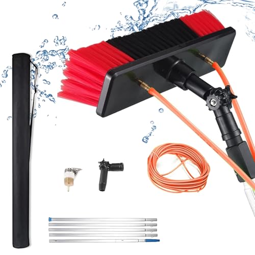 Glass Cleaning Brush Home Water Fed Telescopic Pole Kit Solar Panel Brush Rotating for Photovoltaic Panel，Solar Panel Cleaning Brush with 3 12m Water Fed Pole Kit Telescopic Brush for Photov