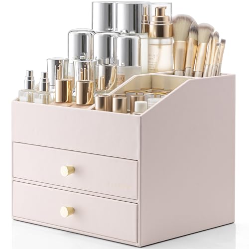 Vlando メイクボックス 大容量 2段式 化粧品 収納 コスメ収納 引き出し スキンケア製品、リップスティック、メイクブラシ 収納 コスメボックス 誕生日プレゼント女性（ブラック）