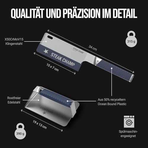 Steakchamp Burger Steak Presse XXL + Flip & Cut Spatula Set: Premium BBQ Set aus Edelstahl, Anti-Rutsch Griff, German Innovation Award
