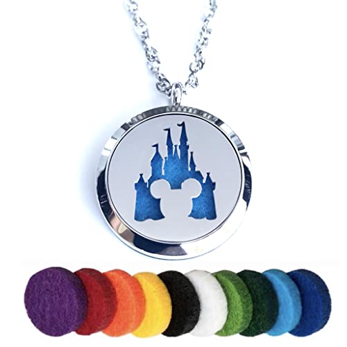 FIKA Mickey Aromatherapy Essential Oils Necklace Pendant Air Freshener Locket Pads included (Magic Kingdom)