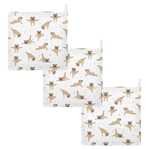 Image of vvfelixl Baby Cotton Washcloths Pug Dog Infants Bath Towel for Unisex Face Towels for Newborn, Natural Baby Wipes Delicate Skin, 11.8 X 11.8 inch, one sizex3