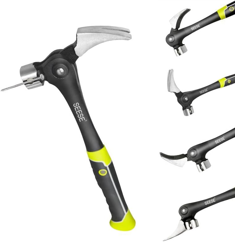 16 Oz Framing Hammer: Magnetic Nail Starter & Adjustable Nail Puller, Anti-Slip Shock-Absorbing Handle, Claw Hammer for DIYers in Workshop, Construction & Remodeling