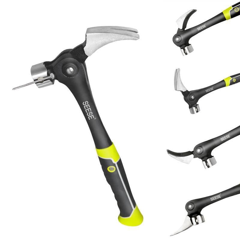 SEESE Adjustable Nail Puller Hammer: Magnetic Nail Starter, Anti-Slip Shock-Absorbing Handle - Claw...