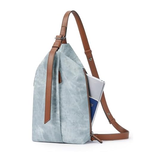 CLUCI Bolsas transversais para mulheres, bolsas transversais para mulheres, mochila tiracolo de couro, mochila transversal para o dia, 0-2 azul claro com marrom