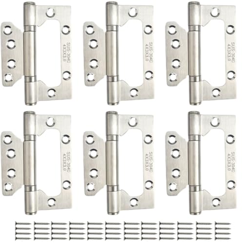 6 Pcs Stainless Steel Flush Mount Hinges, Heavy Duty Ball Bearing Door Hinges, Smooth and Silent Movement, for Home Cabinet Doors, Interior Door Hinges (Silver)