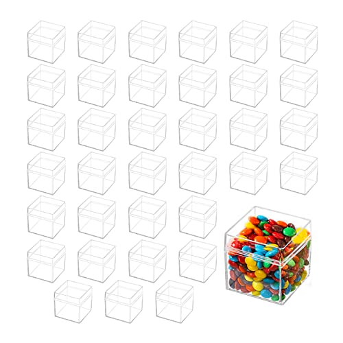 Lidscura 36 Stück Acryl-Box, kleine, transparente Kunststoff-Würfelbox mit Deckel, Süßigkeiten-Aufbewahrungsbehälter, für Süßigkeiten, kleinen Schmuck, Kosmetik, Schmuck, Partygeschenk