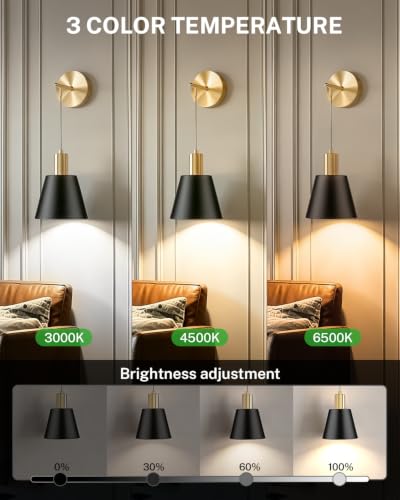 SAIMAND Battery Operated Wall Sconce Set of 2, Wireless Rechargeable Wall Lights with Remote Control, 9 Colors Dimmable LED Lamps, Modern Cordless Sconces for Bedroom Living Room Hallway (Black) — view 3