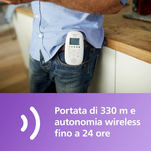 Philips Avent DECT Audio Baby Monitor con luce notturna dotata di proiettore di stelline, comunicazione bidirezionale, portata di 330 m, autonomia wireless fino a 24 ore, modalità notturna, SCD733/26 - Immagine 5