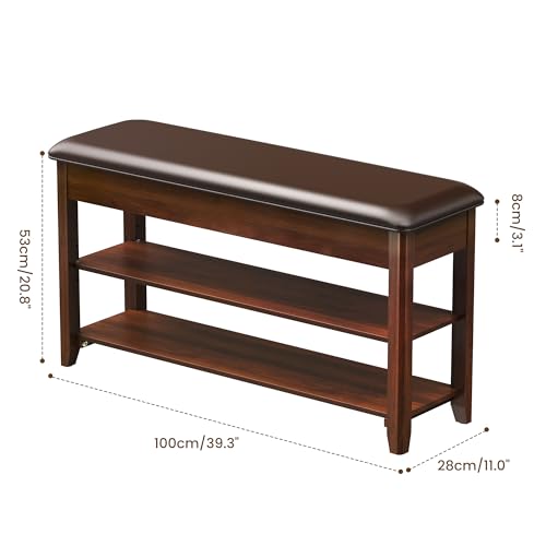 LBT-Shoe-Bench-with-Storage-Solid-Rubberwood-Shoe-Rack-Bench-for-Entryway-Adjustable-63-Shelf-Fits-High-Top-Shoes-Boots-Hidden-Storage-Compartment-Cushion-Seat-Stay-Open-Hinge-Walnut