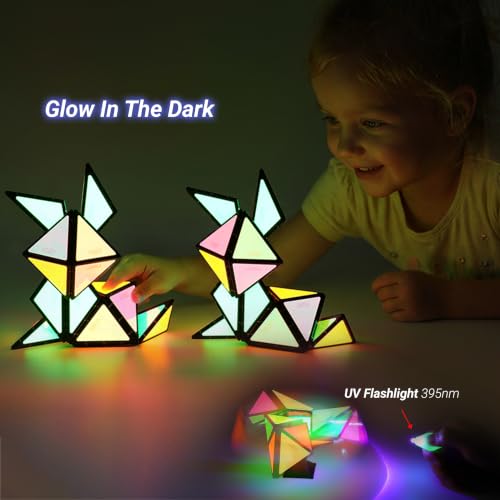 TOSY Magnet Pyramid - 1 Fidget Cube Transforms into 1 Billion Shapes, 243 Rare Earth Magnets, Glowing, Holographic Design, Spinner Accessory, Gift for Christmas Birthday (Set of 1 Stone 1 Glow) - Image 9