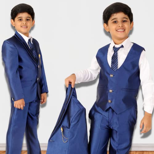 Image of Pro-Ethic Style Developer Boy's 5 Piece Suit Set | Coat, Pant, Tie & Shirt | Cotton Checked Pattern