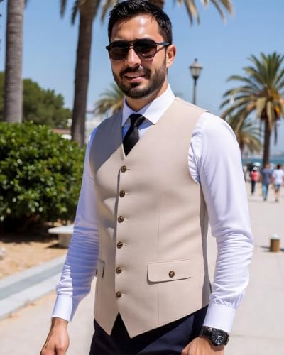Linen Mens Suit Vest Business Casual Beach Slim Fit Wedding Waistcoat Linen Vest Summer Groomsmen2