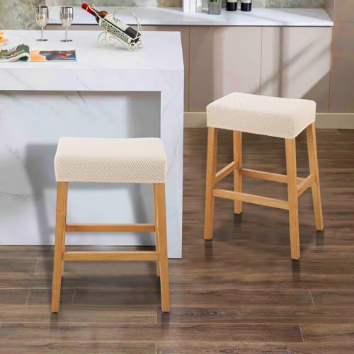 Image of YISUN Stool Covers Rectangle - 2 Pack Stretch Waterproof Saddle Seat Cover Counter Bar Stools Bar Chairs Covers Kitchen Island Chairs Cushion Protector